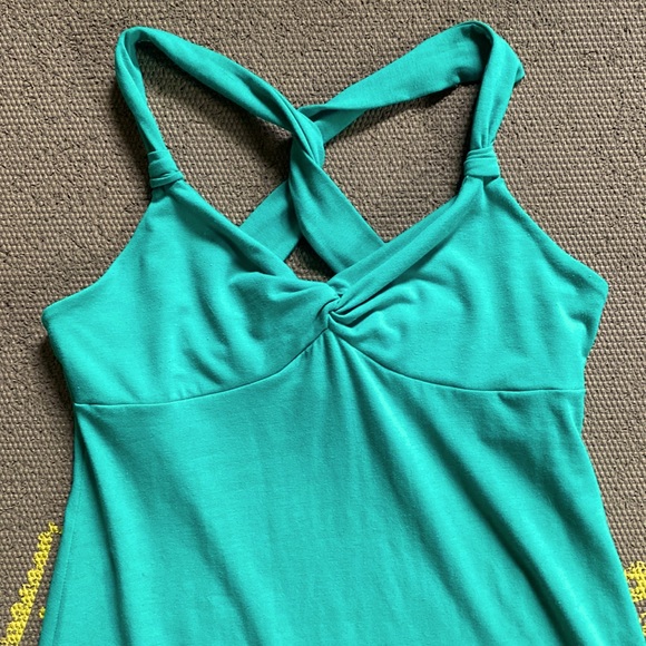 Prana dress turquoise teal strappy stretchy cotton yoga shelf bra womens M 6 8 - Picture 7 of 11